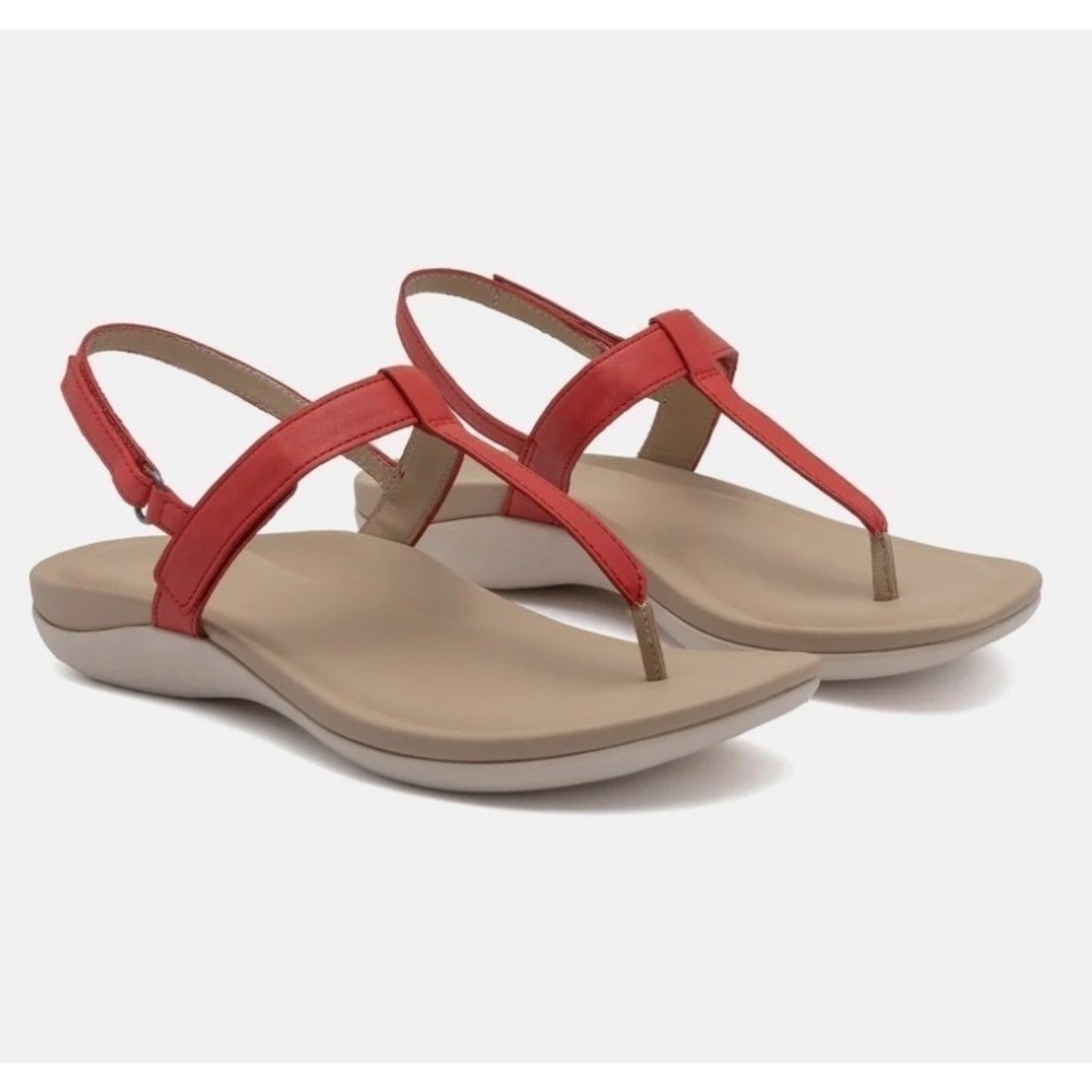 New ABEO‎ Oasis T Strap Sandals RED Sz. 10 - Comfort Minimalist Neutral Leather